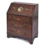 An Edwardian painted mahogany bureau, early 20th c, crossbanded in rosewood and line inlaid,