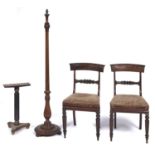 A pair of Victorian rosewood dining chairs, a George IV ebonised and gilt reeded table pillar and