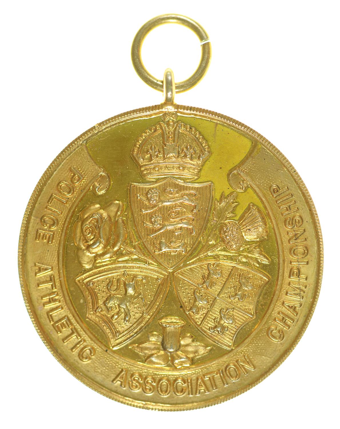 Police Athletic Association. Royal Life Saving Championship 1934 14ct gold medal, 33mm, by Fattorini
