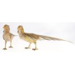 A pair of Continental parcel gilt silver pheasant table ornaments, 20th c, indistinct maker's and