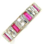 A synthetic ruby and white stone eternity ring, in white gold marked 9ct, 4.8g, size M Good