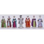 A set of Sitzendorf figures of King Henry VIII and his six wives, 20th c, 21cm h and circa,