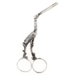 A pair of Victorian silver stork novelty scissors, 10cm, by Rosenthal, Jacob & Co, London 1886,