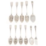 Miscellaneous silver dessert spoons and other flatware, George III - early 20th c, mostly later