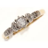 A diamond ring, gold hooped marked 18ct PLAT, 2.1g, size H½ Good condition