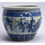 A Chinese blue and white jardinere, late 19th c, with a continuous scene of young women, including