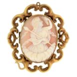 A Victorian cameo brooch, the oval shell carved with a bacchante, mounted in giltmetal, 56mm Cameo