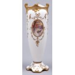 A Royal Doulton bone china vase, early 20th c, painted by C Hart, signed, with an oval landscape