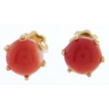 A pair of coral bead stud earrings, in gold, 1.2g Good condition