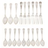 A set of twelve Elizabeth II silver coffee spoons and six cake forks, Kings pattern, by Francis