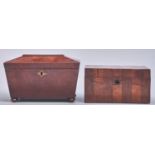 A Victorian mahogany tea chest, mid 19th c, of sarcophagus shape, 25cm l and a mahogany and rosewood