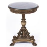 A giltwood pedestal table, 20th c, with woven fabric inset circular top, 74cm h; 54cm diam Water