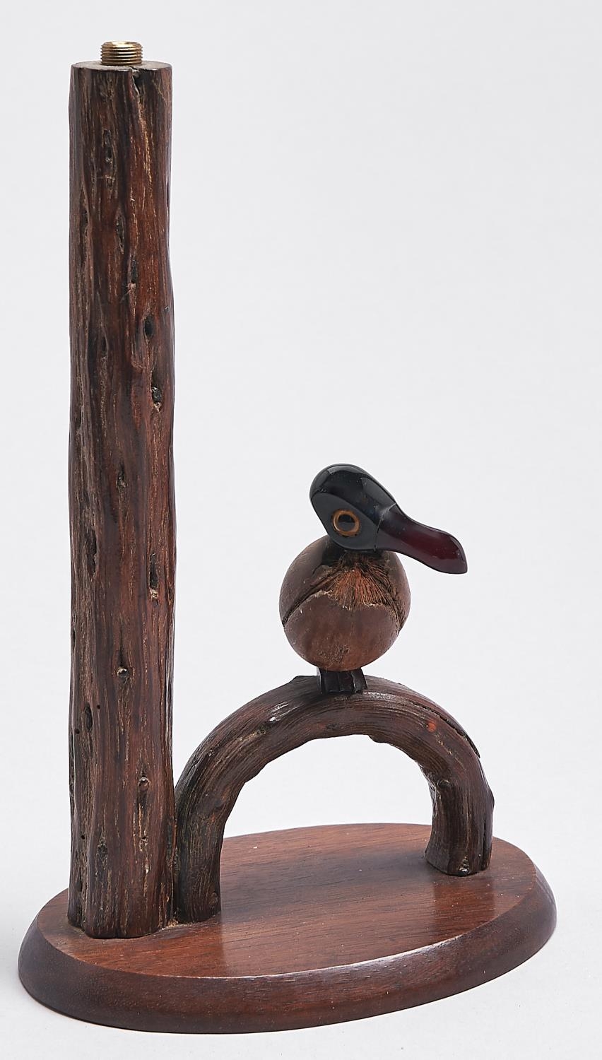Smoking Paraphernalia. A 'YZ' wood and horn nut bird smoker's table lamp, possibly for Alfred