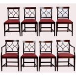 A set of eight mahogany dining chairs, 20th c, in Regency style, the curved top rail to the