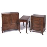 A mahogany cupboard, early 20th c, with panelled doors and a drawer, 91cm h; 35 x 83cm, a