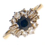 A sapphire and diamond cluster ring, in 18ct gold, 3.8g