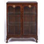 A walnut china cabinet, second quarter 20th c, on dwarf cabriole legs, 115cm h; 30 x 87cm Good