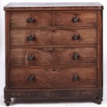 A Victorian mahogany chest of drawers, on turned feet, 123cm h; 50 x 122cm Shrinkage crack to top,