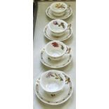 A set of four Rockingham botanical teacups and saucers, 1826, en suite with the following lot,