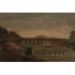 English School, 19th c - Old Trent Bridge, Nottingham, oil on artist's board, 29.5 x 45.5cm Medium a