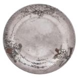 A North American silver mixed metals dish or stand, c1900, hammer textured overall and applied to