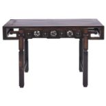 A Chinese hardwood alter table, first half 20th c, the frieze applied with carved and pierced