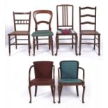 Six various walnut and other chairs, Victorian and later Mostly in good condition