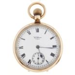A Waltham USA gold plated keyless lever watch, No 20586927, 50mm, in black fabric covered