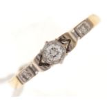 A diamond ring, gold hoop marked 18ct & PLAT, 2.8g, size M½ Good condition