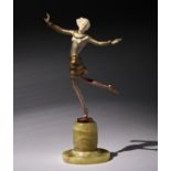 Josef Lorenzl. An Art Deco bronze and ivory figure of a dancer, c1930, on turned onyx base, 26cm