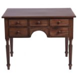 A Victorian mahogany writing table, mid 19th c, with rectangular top and fitted five drawers
