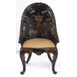 A Victorian papier mache 'gondola' chair, Jennens & Bettridge, mid 19th c, inlaid in mother of