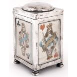 An Edwardian silver playing card box, each side inset with a contemporary playing card beneath