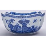 A Chinese export blue and white salad bowl, 19th c, painted with peony, the exterior with