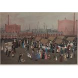 Helen Bradley(1900-1979) - Hollinwood Market, reproduction printed in colour, signed by the artist