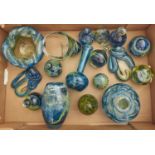 Seventeen Mdina glass vases, paperweights and objects, largest vase 17.5cm h, mostly engraved