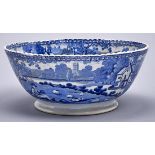 A blue printed earthenware Shepherd at Rest pattern bowl, c1830, with undulating edge, 25.5cm diam