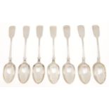 A set of seven Victorian silver dessert spoons, Fiddle pattern, by Aldwinckle & Slater, London 1884,