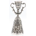 A German silver wager cup, 20th c, in the form of a lady, 12cm h, indistinct control mark, 2ozs