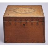 A George III satinwood tea chest, c1790, the lid with shell patera, the front decorated with