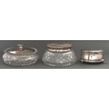 A Elizabeth II cut glass powder bowl and silver cover and a trinket box en suite, by W I