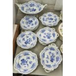 A John and William Ridgway blue printed stone china Japan  Flowers pattern dessert  service, c1814-