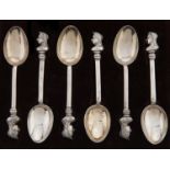 A set of six Victorian Diamond Jubilee commemorative silver bust terminal coffee spoons,