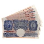 Bank Notes. Bank of England, Peppiatt £1 blue, three consecutive pairs, D-H, H-H and J-H, vf and