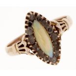An opal and paste navette cluster ring, in 9ct gold, Chester 1919, 2.6g, size O Opal retaining