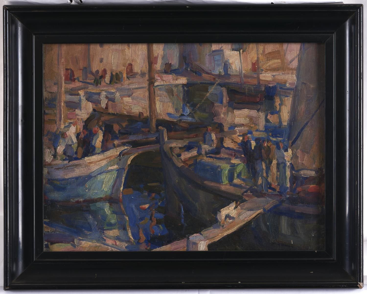 British School, early 20th c - A Crowded Harbour, oil on canvas board, 29 x 39cm Good original - Image 2 of 3