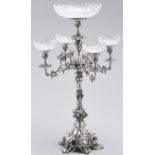 An EPNS candelabrum - epergne, of four grapevine branches and leafy floral stem, on domed openwork