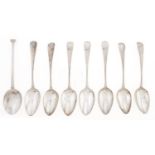 A set of seven George III silver teaspoons, Old English pattern, by Peter and William Bateman,