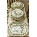 A Copeland and Garrett green printed earthenware Peony and Bamboo pattern dinner service, c1833-