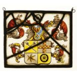 A Netherlandish stained glass armorial panel, 17th/18th  c, 16.5 x 19.5cm Glass intact, flaking of